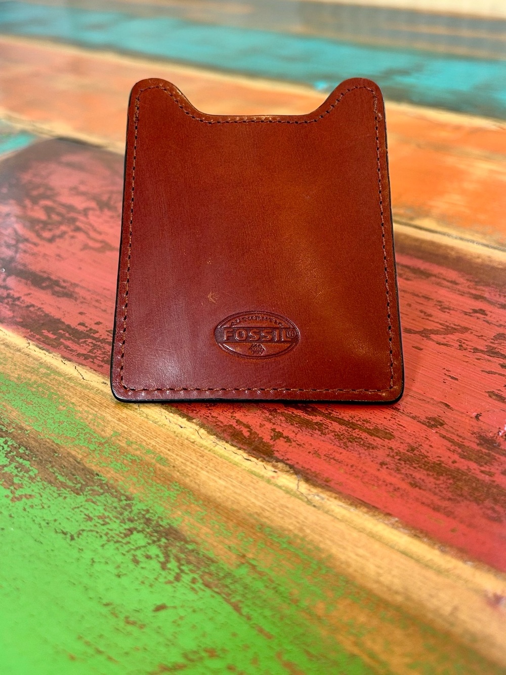 Vintage Fossil Brown Leather Money Clip Card Case Wallet EUC